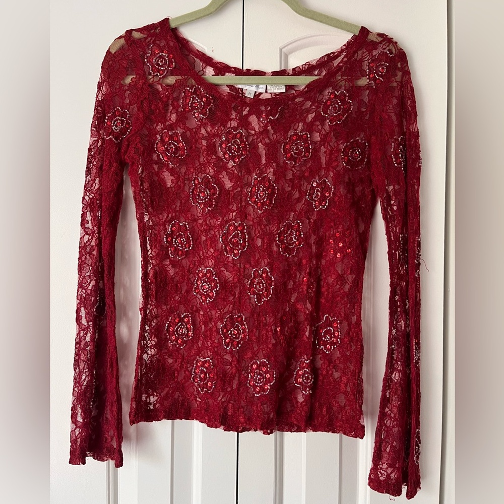 Charlotte Russe Red Fitted Sequined Long Sleeve